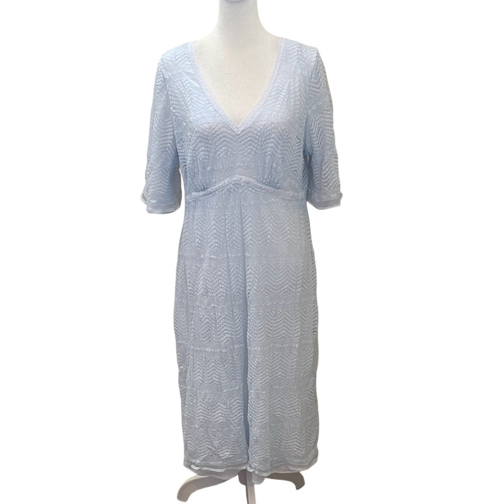 Rabbit Rabbit Rabbit Stretch Lace Empire Waist Light Blue Midi Dress. Size 14.